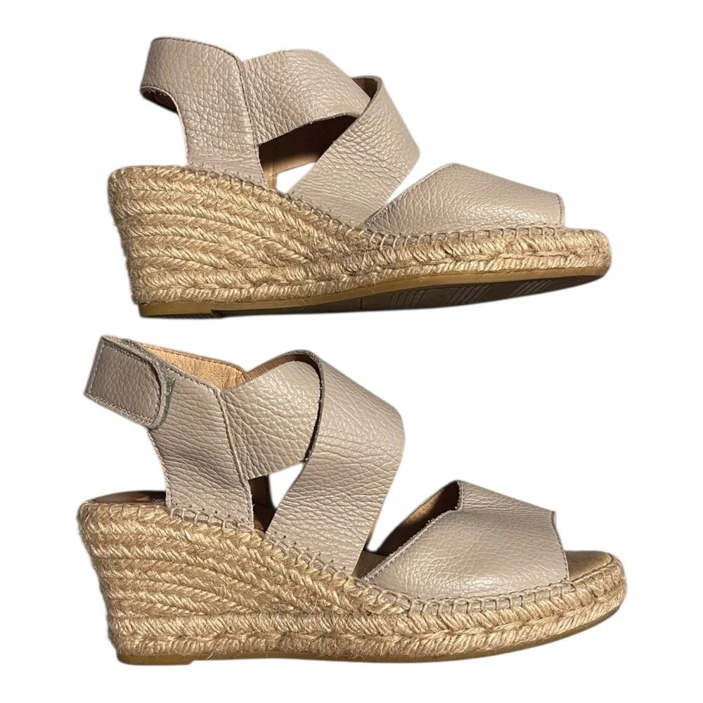 kanna Taupe Textured Leather Spain Espadrille Wedge Sandals Size EU 37 US 6.5-7
